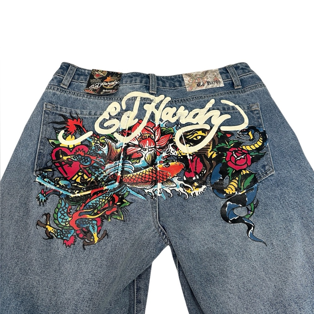 Ed Hardy Women’s Baggy Jeans Light Wash Size 30x32 NWT